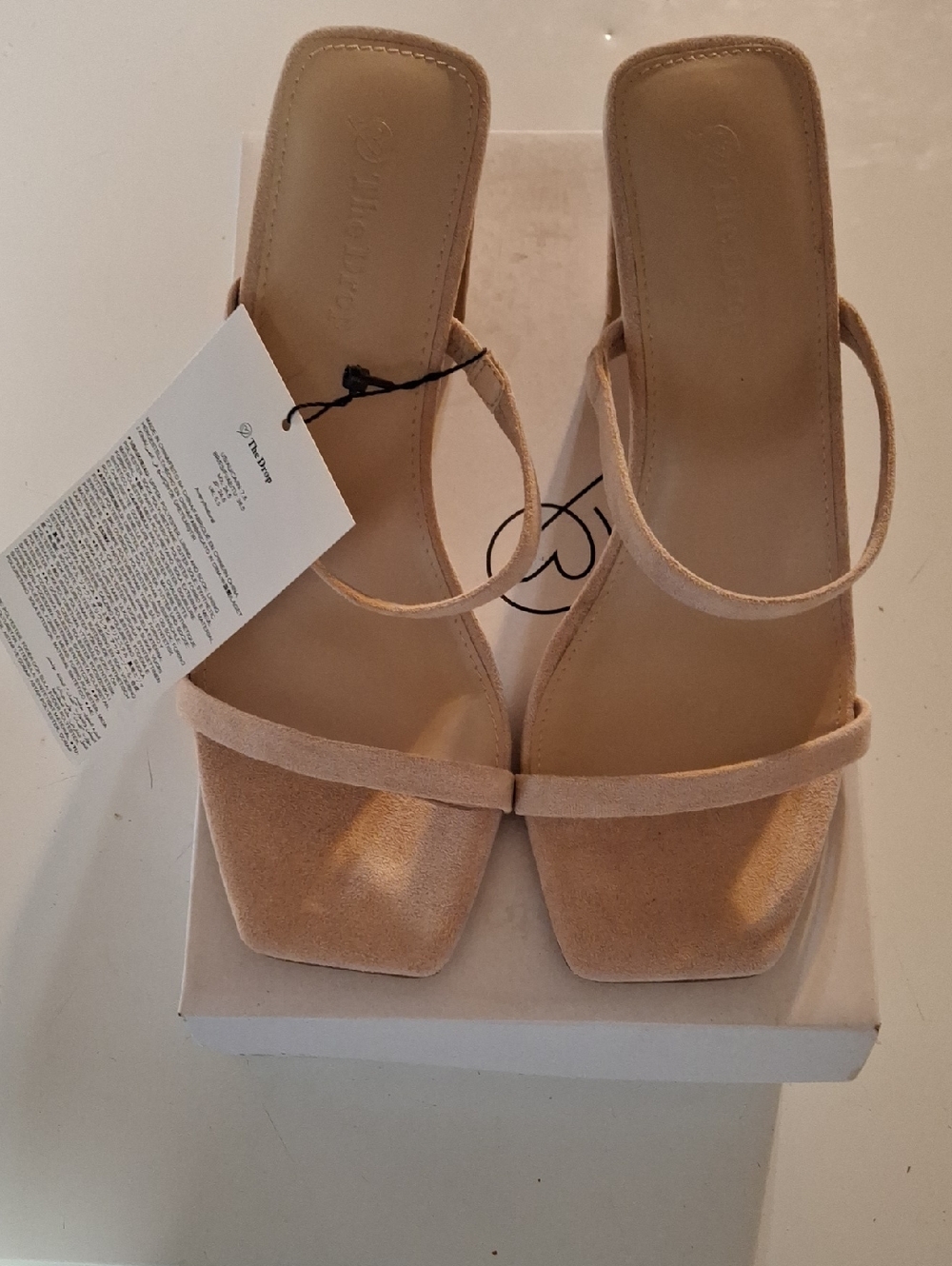 NEW The DROP Women's Square-Toe Suede Slide Sandals in Nude Size 7.5